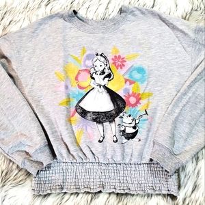 Alice in Wonderland Cropped Sweatshirt Cinched Ruffle Waist And Cuffs XL